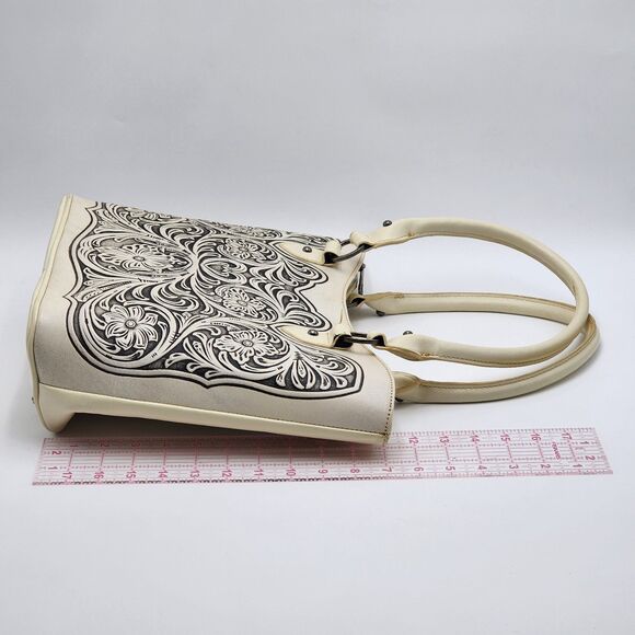 Trinity Ranch Western Floral Embossed Leather White Tote Bag - Picture 14 of 16